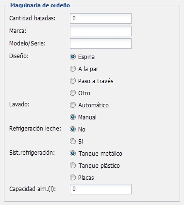 Datos Maquinaria Ordeño