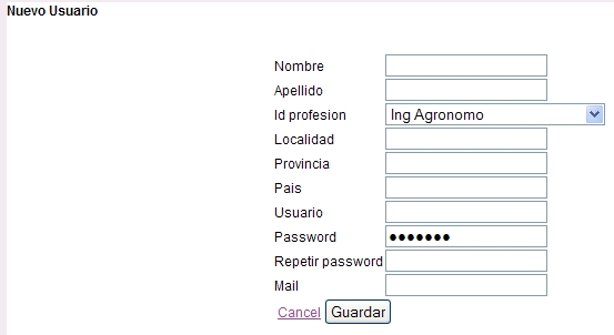 Pantalla de registro de usuario